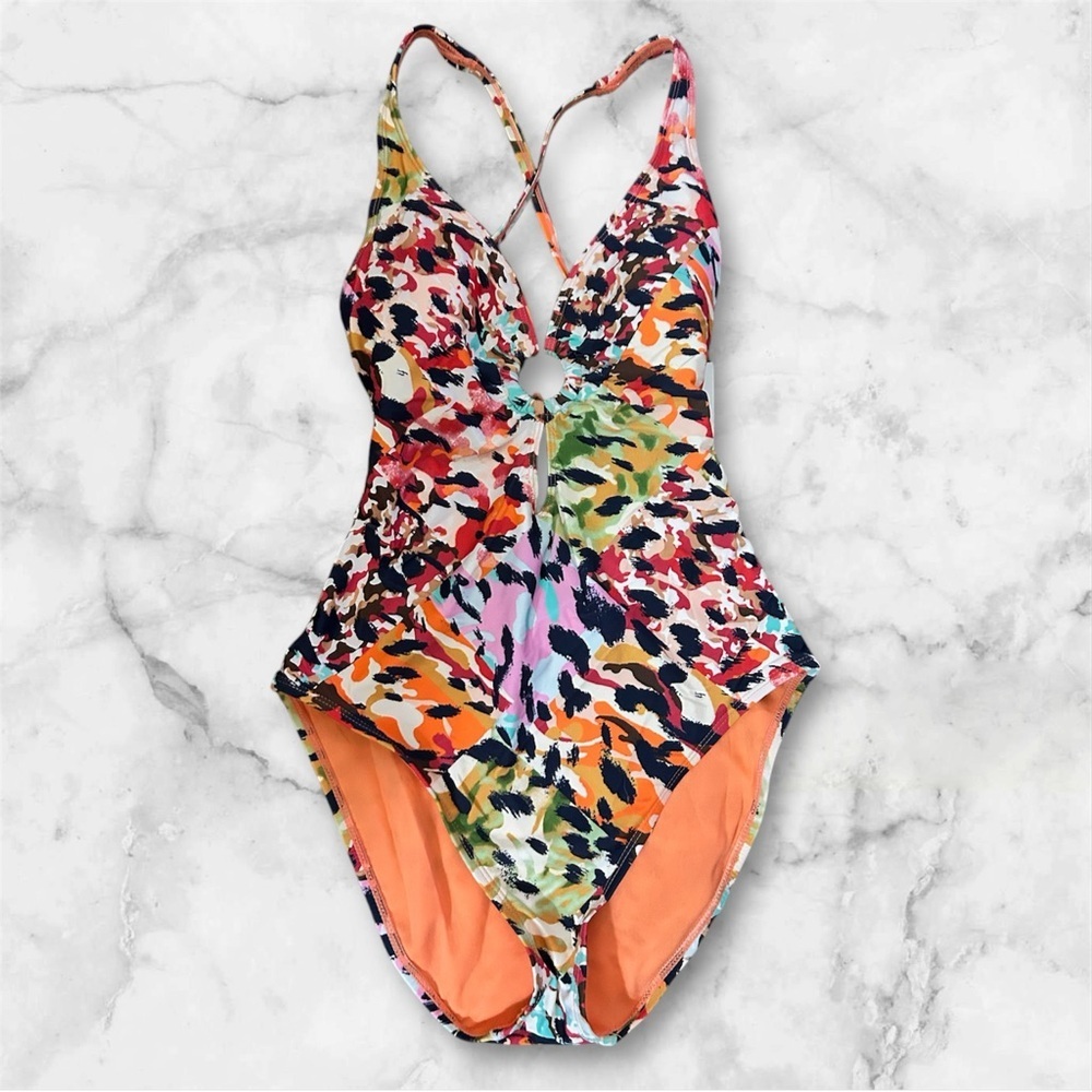 Bleu Rod Beattie Vibrant One Piece Swimsuit with Plunging Neckline Sz 8 nwt 010